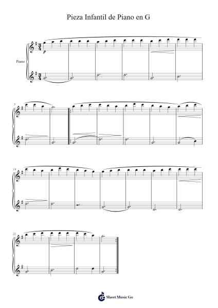 Pieza Infantil de Piano en G Sheet Music by María Eleta-Arr.Urclair