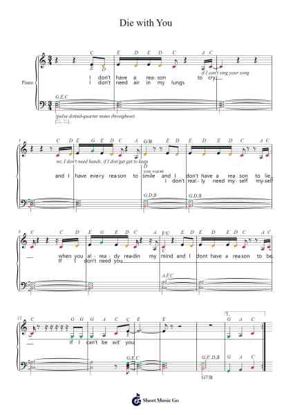 Die with You Sheet Music by Beyoncé-Arr.Tabbeth Kentthune