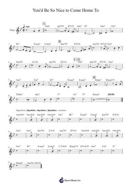 You'd Be So Nice to Come Home To Sheet Music by Cole Porter-Arr.Gracejosh