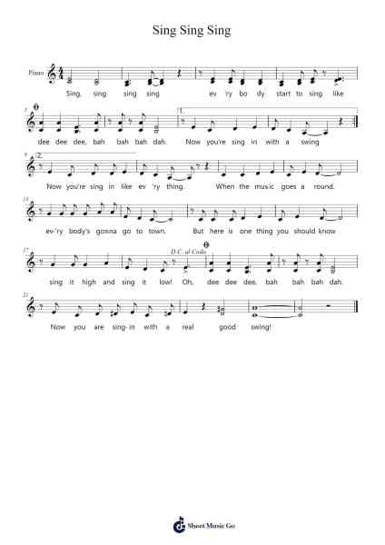 Sing Sing Sing Sheet Music by -Arr.Reywood
