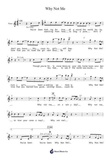 Why Not Me Sheet Music by Harlan Howard/Sonny Throckmorton/Brent Maher-Arr.Yerleen Virdean