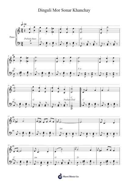 Dinguli Mor Sonar Khanchay Sheet Music by Rabindranath Tagore-Arr.Leolop Faypys