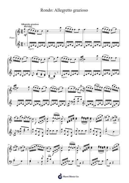 Piano Sonata No. 7 in C Major, K. 284b: III. Rondo: Allegretto grazioso Sheet Music by Wolfgang Amadeus Mozart-Arr.Buckchad