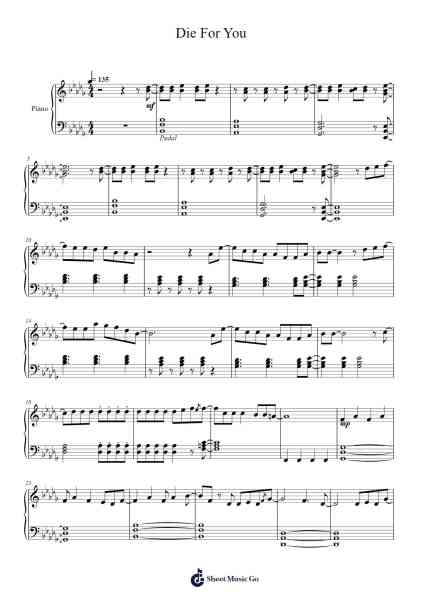 Die For You (feat. Dominic Fike) Sheet Music by Justin Bieber-Arr.Mondlius