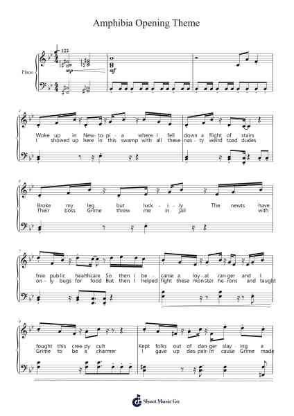 Amphibia Opening Theme Sheet Music by Doug Petty-Arr.Shertram