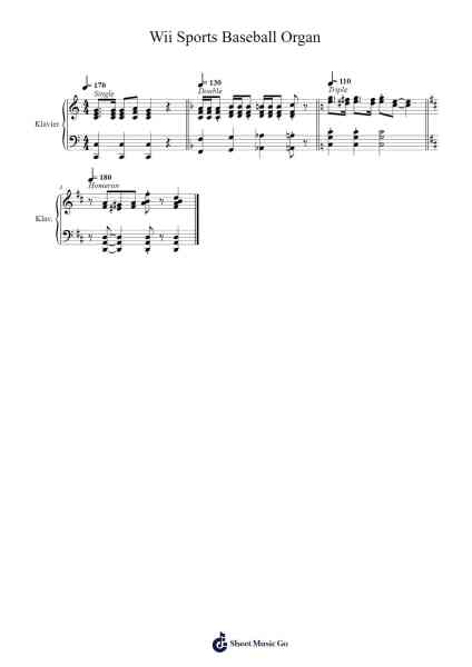 Wii Sports Baseball Organ Sheet Music by Kazumi Totaka-Arr.Geofchael