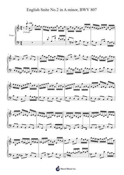 English Suite No. 2 in A Minor, BWV 807 Sheet Music by Johann Sebastian Bach-Arr.Humglas Leathus