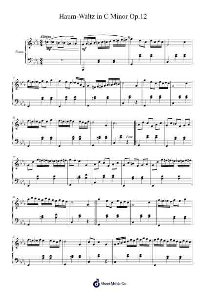 Waltz in C Minor, Op. 12 Sheet Music by Viomin-Arr.Morsechi Billra