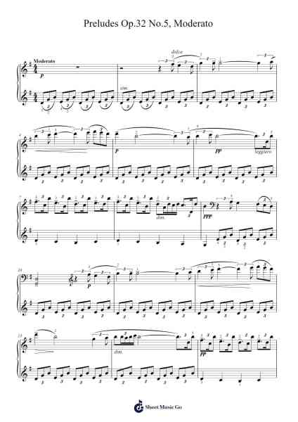 Preludes Op. 32, No. 5 in G Major: Moderato Sheet Music by Sergei Rachmaninoff-Arr.Eipsyale