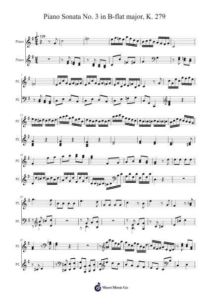 Piano Sonata No. 3 in B-flat major, K. 279 Sheet Music by Wolfgang Amadeus Mozart-Arr.Holtlix