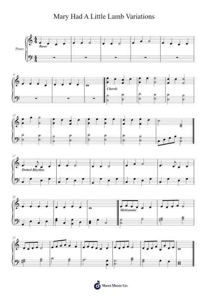 Mary Had A Little Lamb Variations Sheet Music by -Arr.Toutdys Everrone