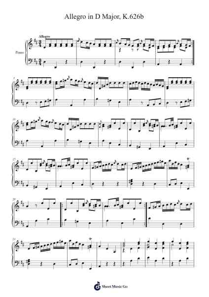 Allegro in D Major, K.626b Sheet Music by Wolfgang Amadeus Mozart-Arr.Pomiles