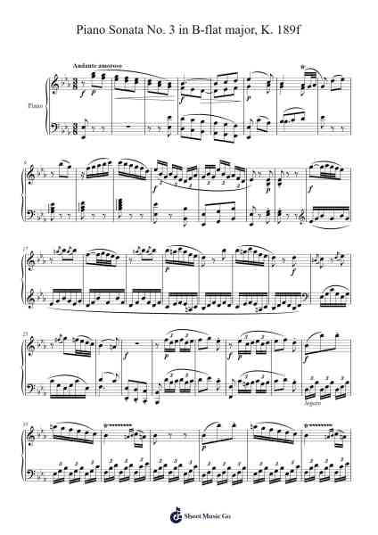 Piano Sonata No. 3 in B-flat major, K. 281 (189f): II. Andante amoroso Sheet Music by Wolfgang Amadeus Mozart-Arr.Lanps Gailkyle