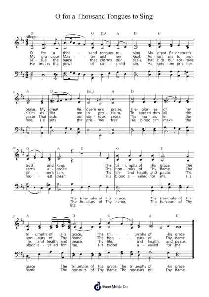 O for a thousand tongues to sing Notas de música por Thomas Jarman-Arr.Primeg