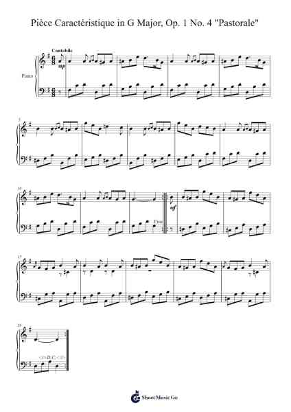 Pièce Caractéristique in G Major, Op. 1 No. 4 "Pastorale" Sheet Music by Joseph Xie-Arr.Priney Grelen
