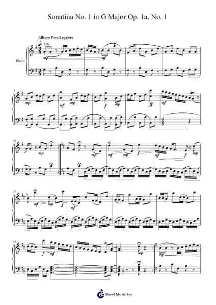 Sonatina No. 1 in G Major, Op. 1a, No. 1 Sheet Music by Uthune Steeletie-Arr.Phylpeg Bradning