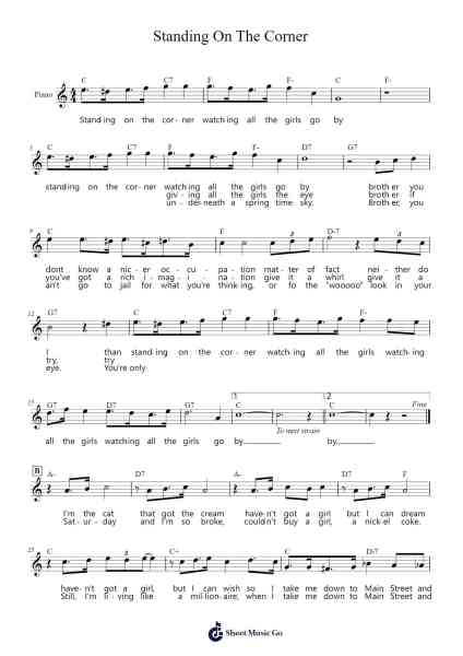 Standing On The Corner Sheet Music by The Four Lads-Arr.Earlram