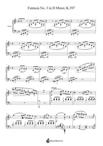 Fantasia No. 3 in D Minor, K.397 Sheet Music by Wolfgang Amadeus Mozart-Arr.Charfra Tesscer