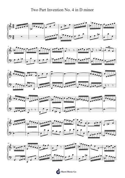 Two-Part Invention No. 4 in D Minor, BWV 775 Sheet Music by Johann Sebastian Bach-Arr.Fitzbaird Marreade