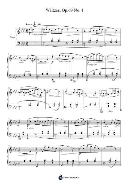 Waltzes, Op. 69, No. 1 in A-flat Major Sheet Music by Frédéric Chopin-Arr.Consclife Gosden