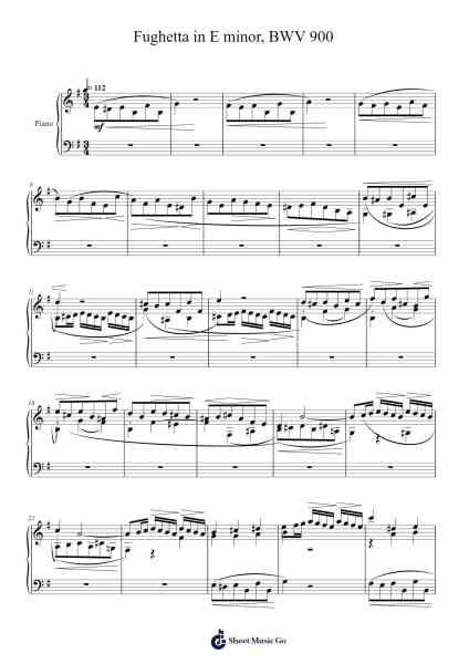 Fughetta in E minor, BWV 900 Sheet Music by Johann Sebastian Bach-Arr.Totience Queesom