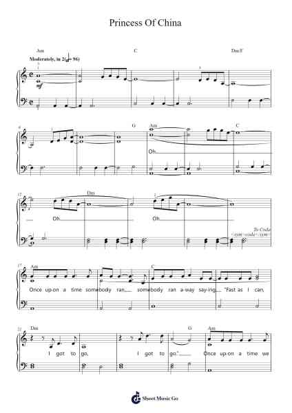 Princess Of China Sheet Music by Coldplay-Arr.Prupert Cookegram