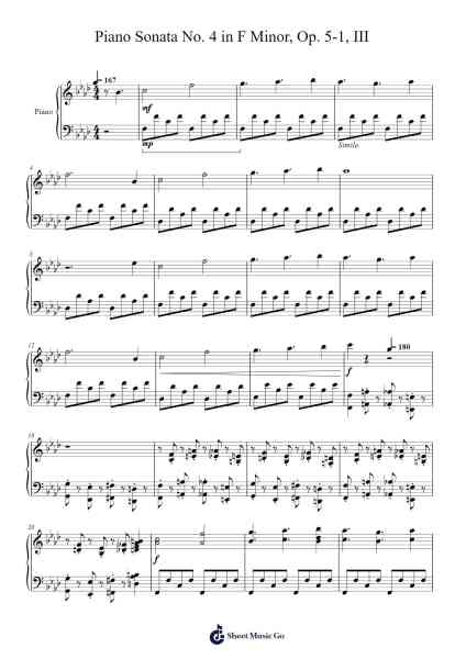 Piano Sonata No. 4 in F Minor, Op. 5-1, III. Sheet Music by ZUN-Arr.Vindiah Jeanvis
