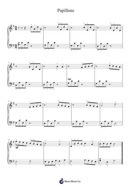 Papillons Sheet Music by Unknown author-Arr.Yonnggiles