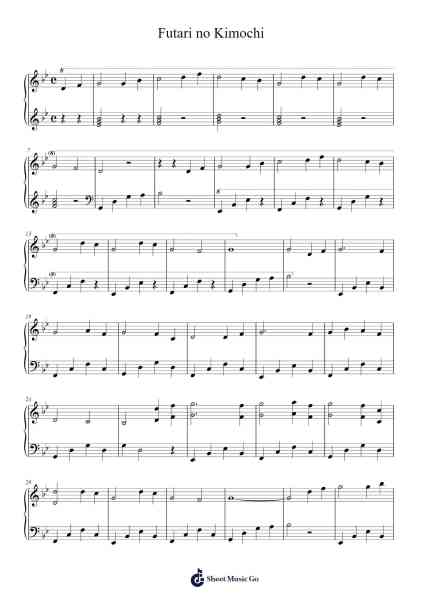 Futari no Kimochi Ноты для фортепиано от Unknown author-Arr.Hagpold