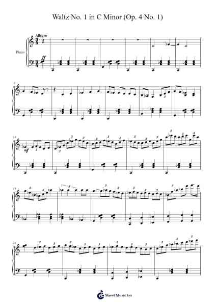 Waltz No. 1 in C Minor, Op. 4 No. 1 Sheet Music by ciffar-Arr.Popfer