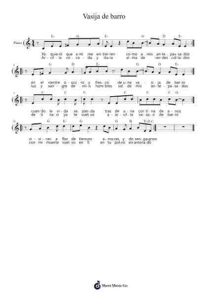 Vasija de barro Sheet Music by Alcoholika-Arr.Louann Bonpe