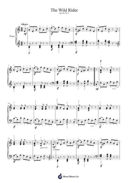 Album for the Young, Op. 68, No. 8: The Wild Rider Sheet Music by Robert Schumann-Arr.Duttnin Moulnorth