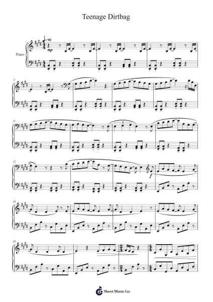 Teenage Dirtbag Sheet Music by Wheatus-Arr.Bosther