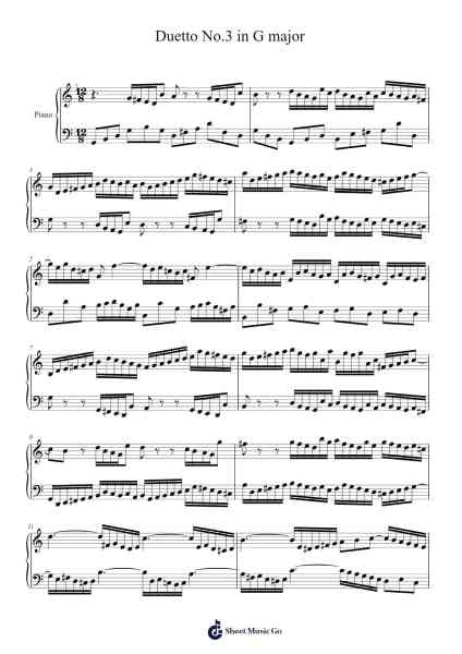 Duetto No.3 in G major Sheet Music by Johann Sebastian Bach-Arr.Golddon