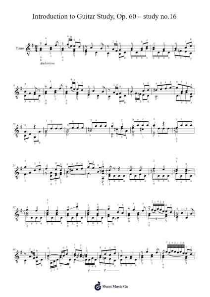 Introduction to Guitar Study, Op. 60, No. 16 Sheet Music by Fernando Sor-Arr.Yetkim Vauglvis