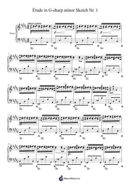 Étude in G-sharp minor, Sketch Nr. 1 Sheet Music by Genewat Duttret-Arr.Galsnick Theothew