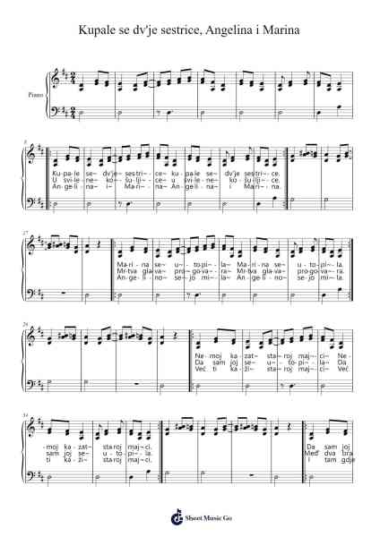 Kupale se dv'je sestrice, Angelina i Marina Sheet Music by Branka Šćepanović-Arr.Phillen Gillpont