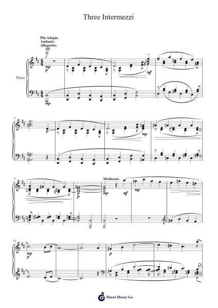 Three Intermezzi Sheet Music by Sir Ya-bookie-Arr.Fesey Elroyrian
