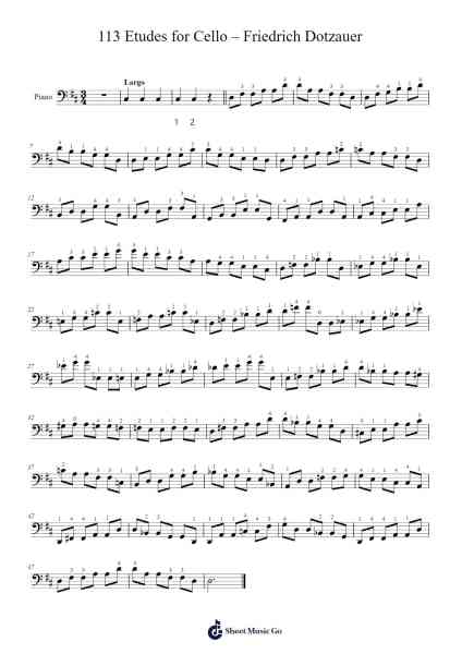 113 Etudes for Cello, Op. 120: No. 53 in G Major - Largo Sheet Music by Friedrich Dotzauer-Arr.Alickbush