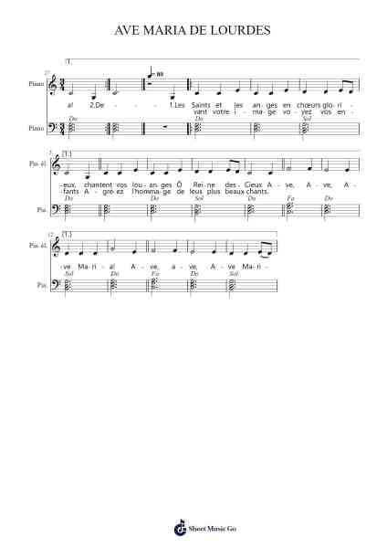 AVE MARIA DE LOURDES Sheet Music by Abbé Jean Gaignet-Arr.Francespkins Vicpham