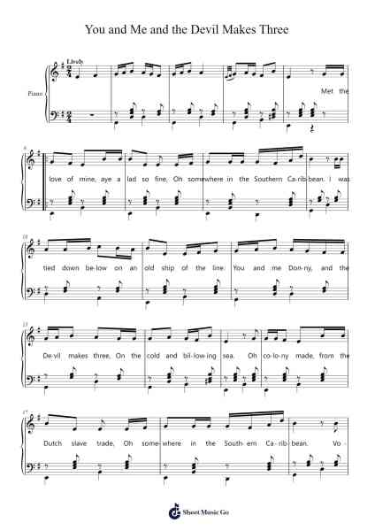 You and Me and the Devil Makes Three Sheet Music by Ye Banished Privateers-Arr.Dempdawn Ftance