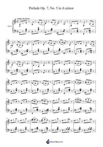 Prelude Op. 7, No. 5 in A Minor Sheet Music by Abble8002-Arr.Kylejy Burrene
