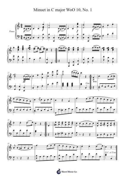 Minuet in C Major, WoO 10, No. 1 Sheet Music by Ludwig van Beethoven-Arr.Nyroy Vebe