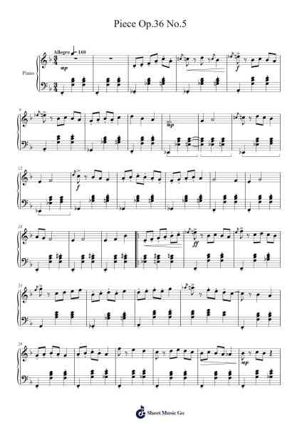 Piece Op.36 No.5 Sheet Music by Needel Deirmag-Arr.Turdrea