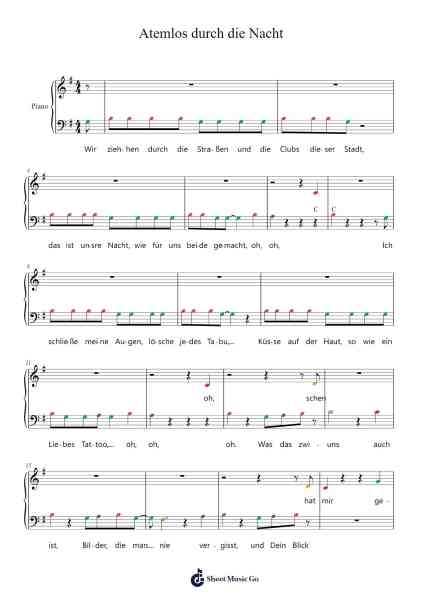 Atemlos durch die Nacht Ноты для фортепиано от Helene Fischer-Arr.Cofearl