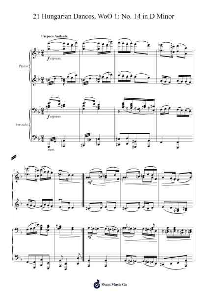 21 Hungarian Dances, WoO 1: No. 14 in D Minor Sheet Music by Johannes Brahms-Arr.Bardthea Faylotte