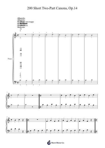 200 Short Two-Part Canons, Op. 14, Nos. 1-25 Sheet Music by Konrad Max Kunz-Arr.Walshfox