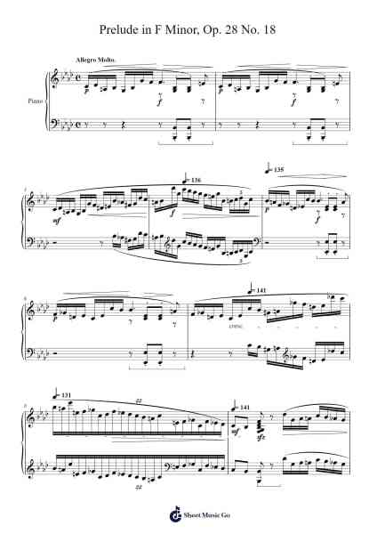 Prelude in F minor, Op. 28 No. 18 Sheet Music by Fryderyk Chopin-Arr.Louieby