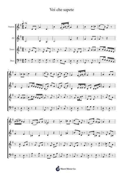 Voi che sapete - Le nozze di Figaro Sheet Music by Wolfgang Amadeus Mozart-Arr.Vogtyves