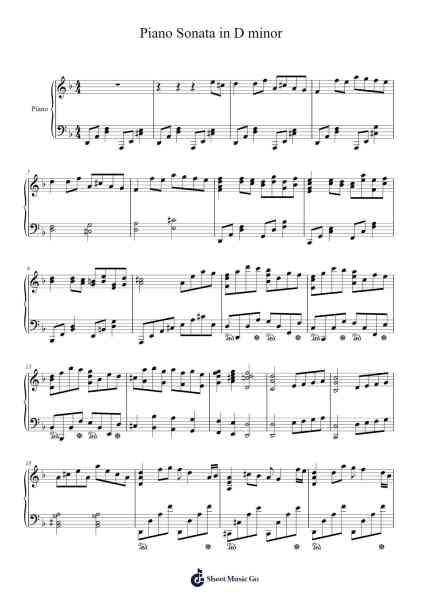 Piano Sonata in D Minor Sheet Music by Kelvia-Arr.Grifgins